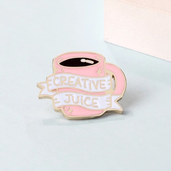 Funny Coffee Mug Cup “Creative Juice” Metal Enamel Pin Brooch - Picture 1 of 8